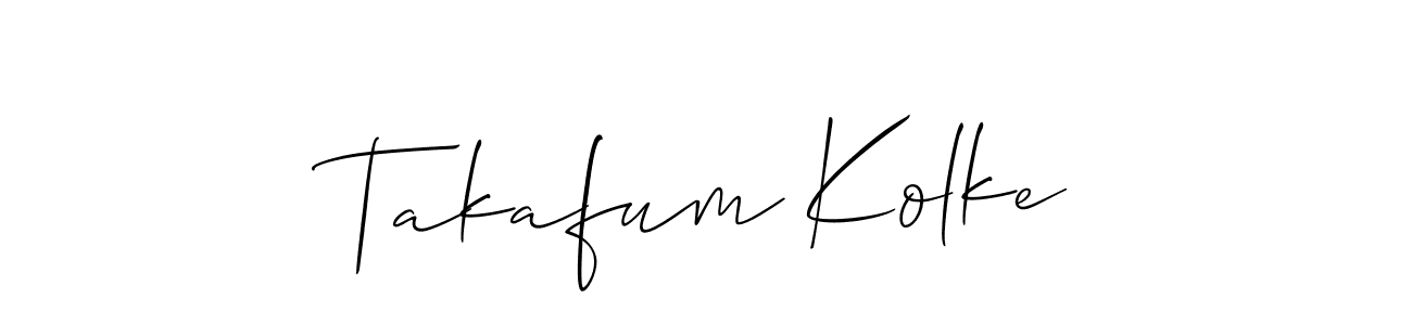 Create a beautiful signature design for name Takafum Kolke. With this signature (Allison_Script) fonts, you can make a handwritten signature for free. Takafum Kolke signature style 2 images and pictures png