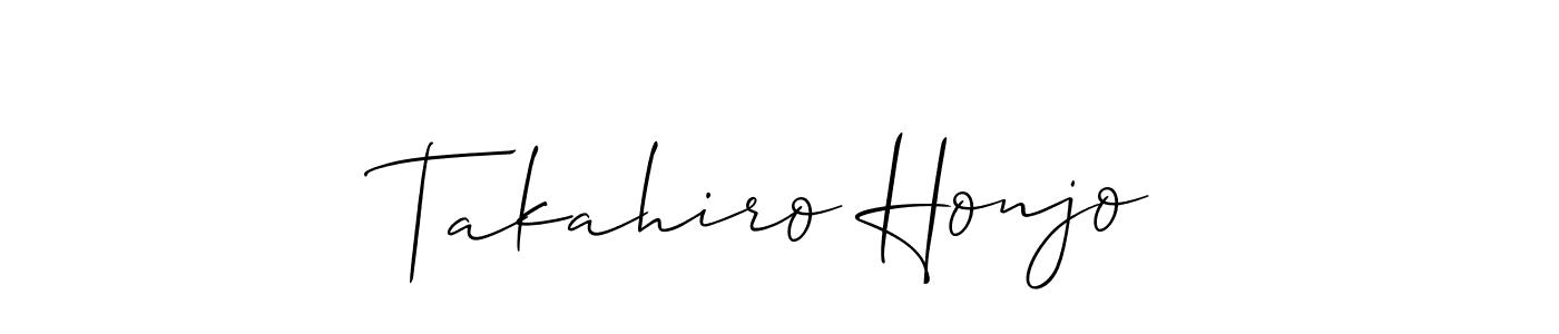 How to make Takahiro Honjo name signature. Use Allison_Script style for creating short signs online. This is the latest handwritten sign. Takahiro Honjo signature style 2 images and pictures png