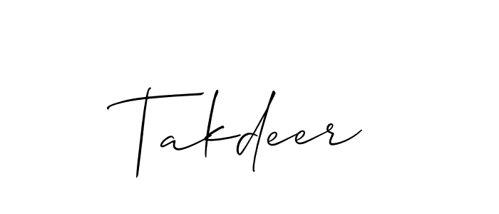 if you are searching for the best signature style for your name Takdeer. so please give up your signature search. here we have designed multiple signature styles  using Allison_Script. Takdeer signature style 2 images and pictures png