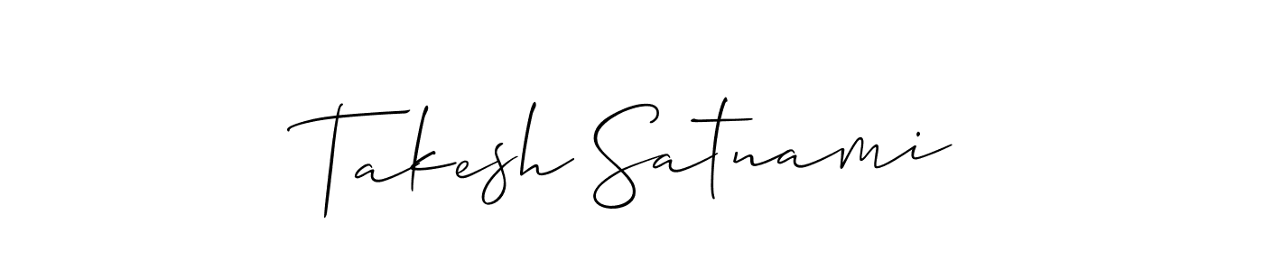How to make Takesh Satnami name signature. Use Allison_Script style for creating short signs online. This is the latest handwritten sign. Takesh Satnami signature style 2 images and pictures png