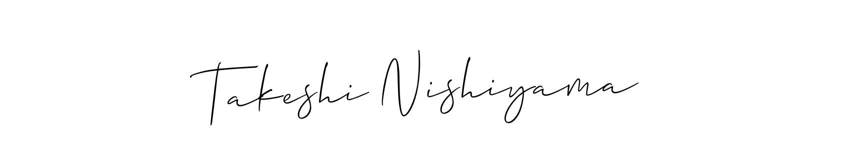 How to make Takeshi Nishiyama signature? Allison_Script is a professional autograph style. Create handwritten signature for Takeshi Nishiyama name. Takeshi Nishiyama signature style 2 images and pictures png