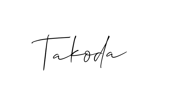 Design your own signature with our free online signature maker. With this signature software, you can create a handwritten (Allison_Script) signature for name Takoda. Takoda signature style 2 images and pictures png