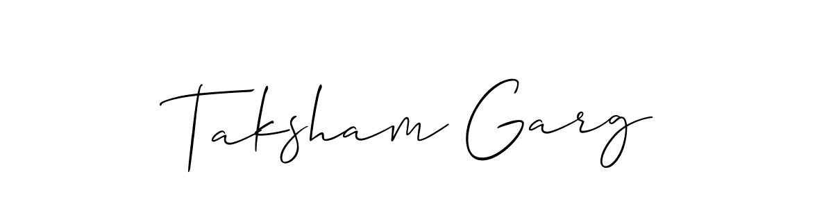 Allison_Script is a professional signature style that is perfect for those who want to add a touch of class to their signature. It is also a great choice for those who want to make their signature more unique. Get Taksham Garg name to fancy signature for free. Taksham Garg signature style 2 images and pictures png