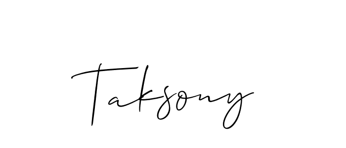 How to make Taksony name signature. Use Allison_Script style for creating short signs online. This is the latest handwritten sign. Taksony signature style 2 images and pictures png