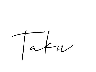 Create a beautiful signature design for name Taku. With this signature (Allison_Script) fonts, you can make a handwritten signature for free. Taku signature style 2 images and pictures png