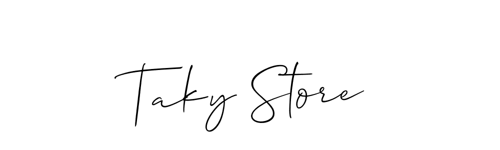 Create a beautiful signature design for name Taky Store. With this signature (Allison_Script) fonts, you can make a handwritten signature for free. Taky Store signature style 2 images and pictures png