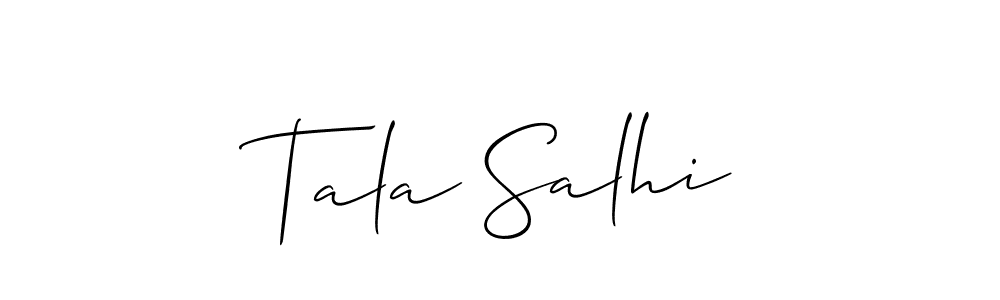 The best way (Allison_Script) to make a short signature is to pick only two or three words in your name. The name Tala Salhi include a total of six letters. For converting this name. Tala Salhi signature style 2 images and pictures png