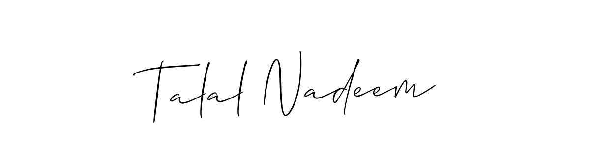 Use a signature maker to create a handwritten signature online. With this signature software, you can design (Allison_Script) your own signature for name Talal Nadeem. Talal Nadeem signature style 2 images and pictures png