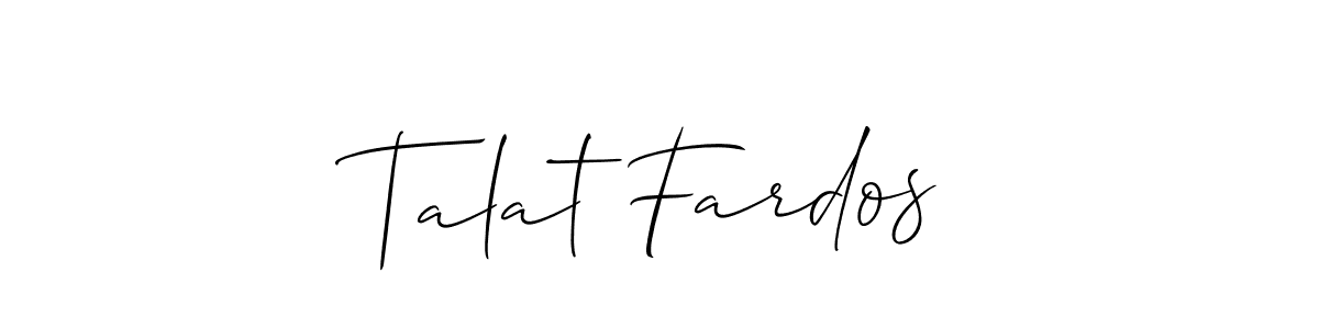 Also You can easily find your signature by using the search form. We will create Talat Fardos name handwritten signature images for you free of cost using Allison_Script sign style. Talat Fardos signature style 2 images and pictures png