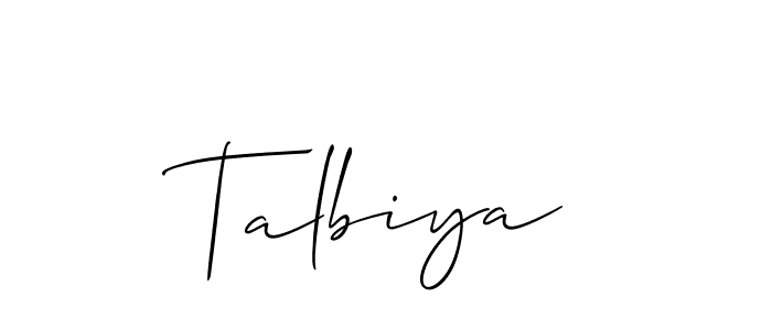 Use a signature maker to create a handwritten signature online. With this signature software, you can design (Allison_Script) your own signature for name Talbiya. Talbiya signature style 2 images and pictures png