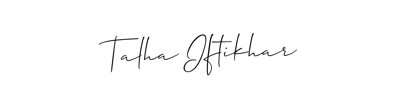 if you are searching for the best signature style for your name Talha Iftikhar. so please give up your signature search. here we have designed multiple signature styles  using Allison_Script. Talha Iftikhar signature style 2 images and pictures png