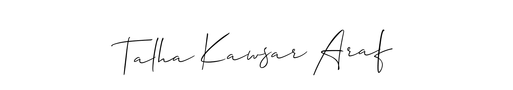 This is the best signature style for the Talha Kawsar Araf name. Also you like these signature font (Allison_Script). Mix name signature. Talha Kawsar Araf signature style 2 images and pictures png