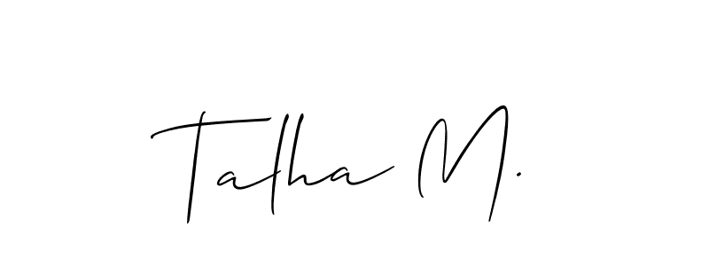 if you are searching for the best signature style for your name Talha M.. so please give up your signature search. here we have designed multiple signature styles  using Allison_Script. Talha M. signature style 2 images and pictures png