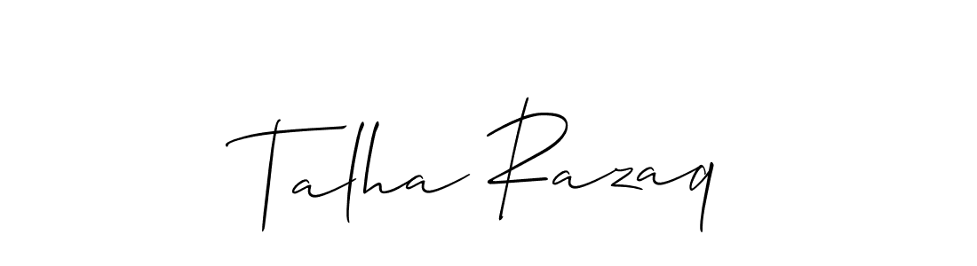 Allison_Script is a professional signature style that is perfect for those who want to add a touch of class to their signature. It is also a great choice for those who want to make their signature more unique. Get Talha Razaq name to fancy signature for free. Talha Razaq signature style 2 images and pictures png