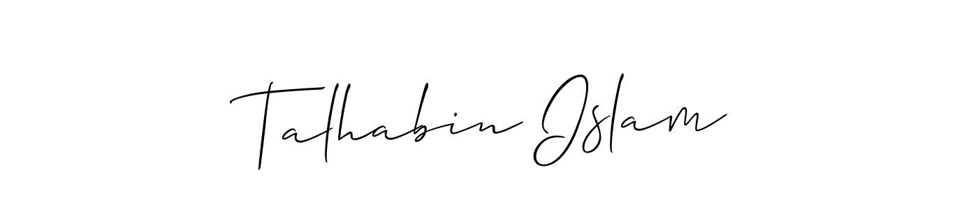 Also You can easily find your signature by using the search form. We will create Talhabin Islam name handwritten signature images for you free of cost using Allison_Script sign style. Talhabin Islam signature style 2 images and pictures png