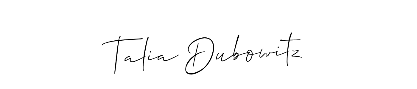 Talia Dubowitz stylish signature style. Best Handwritten Sign (Allison_Script) for my name. Handwritten Signature Collection Ideas for my name Talia Dubowitz. Talia Dubowitz signature style 2 images and pictures png