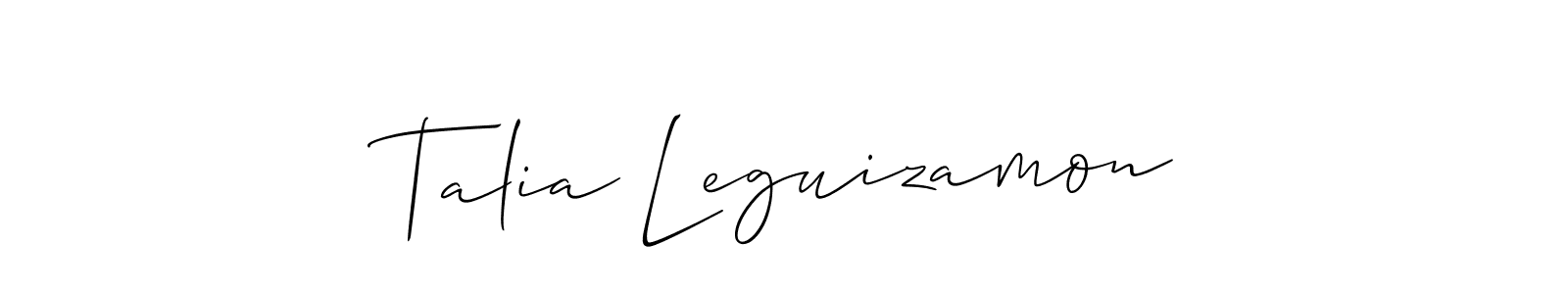 Allison_Script is a professional signature style that is perfect for those who want to add a touch of class to their signature. It is also a great choice for those who want to make their signature more unique. Get Talia Leguizamon name to fancy signature for free. Talia Leguizamon signature style 2 images and pictures png