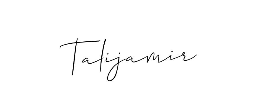 The best way (Allison_Script) to make a short signature is to pick only two or three words in your name. The name Talijamir include a total of six letters. For converting this name. Talijamir signature style 2 images and pictures png