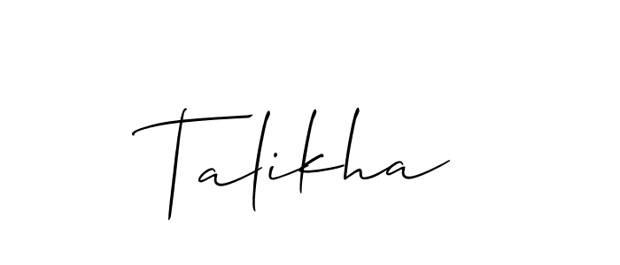 You can use this online signature creator to create a handwritten signature for the name Talikha. This is the best online autograph maker. Talikha signature style 2 images and pictures png