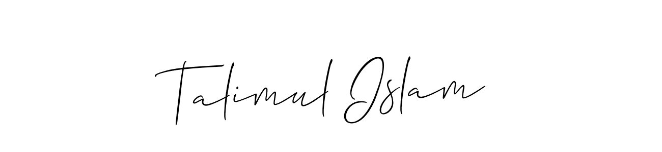 The best way (Allison_Script) to make a short signature is to pick only two or three words in your name. The name Talimul Islam include a total of six letters. For converting this name. Talimul Islam signature style 2 images and pictures png