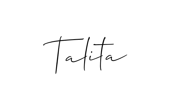 Make a short Talita signature style. Manage your documents anywhere anytime using Allison_Script. Create and add eSignatures, submit forms, share and send files easily. Talita signature style 2 images and pictures png