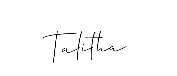 Create a beautiful signature design for name Talitha. With this signature (Allison_Script) fonts, you can make a handwritten signature for free. Talitha signature style 2 images and pictures png