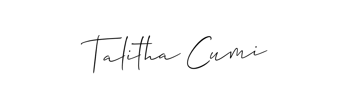 You should practise on your own different ways (Allison_Script) to write your name (Talitha Cumi) in signature. don't let someone else do it for you. Talitha Cumi signature style 2 images and pictures png