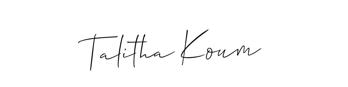 Once you've used our free online signature maker to create your best signature Allison_Script style, it's time to enjoy all of the benefits that Talitha Koum name signing documents. Talitha Koum signature style 2 images and pictures png