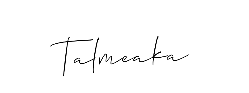 Use a signature maker to create a handwritten signature online. With this signature software, you can design (Allison_Script) your own signature for name Talmeaka. Talmeaka signature style 2 images and pictures png