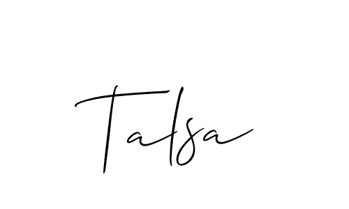Similarly Allison_Script is the best handwritten signature design. Signature creator online .You can use it as an online autograph creator for name Talsa. Talsa signature style 2 images and pictures png