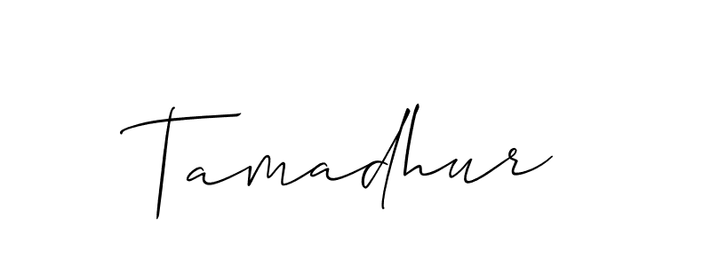 The best way (Allison_Script) to make a short signature is to pick only two or three words in your name. The name Tamadhur include a total of six letters. For converting this name. Tamadhur signature style 2 images and pictures png