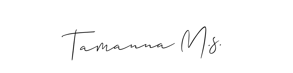 The best way (Allison_Script) to make a short signature is to pick only two or three words in your name. The name Tamanna M.s. include a total of six letters. For converting this name. Tamanna M.s. signature style 2 images and pictures png