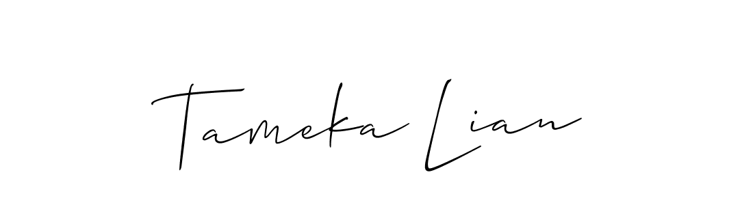 Create a beautiful signature design for name Tameka Lian. With this signature (Allison_Script) fonts, you can make a handwritten signature for free. Tameka Lian signature style 2 images and pictures png