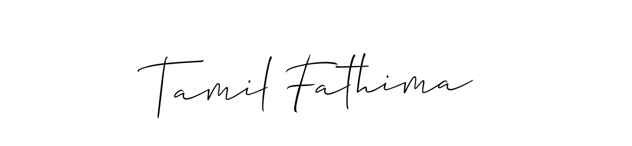 if you are searching for the best signature style for your name Tamil Fathima. so please give up your signature search. here we have designed multiple signature styles  using Allison_Script. Tamil Fathima signature style 2 images and pictures png