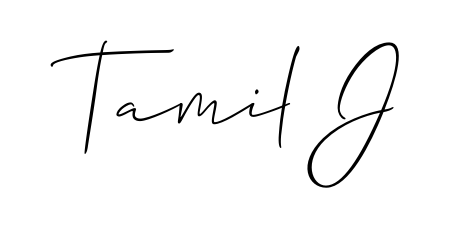 A stylish, flowing autograph style designed for name Tamil J using Allison_Script typography. Perfect for digital creative projects. Tamil J signature style 2 images and pictures png