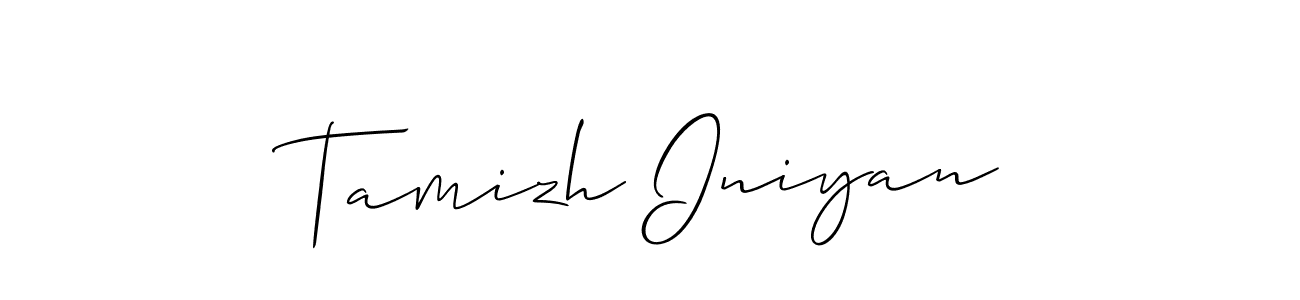 Create a beautiful signature design for name Tamizh Iniyan. With this signature (Allison_Script) fonts, you can make a handwritten signature for free. Tamizh Iniyan signature style 2 images and pictures png
