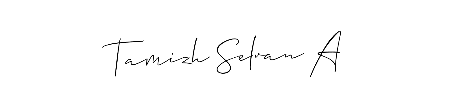 if you are searching for the best signature style for your name Tamizh Selvan A. so please give up your signature search. here we have designed multiple signature styles  using Allison_Script. Tamizh Selvan A signature style 2 images and pictures png