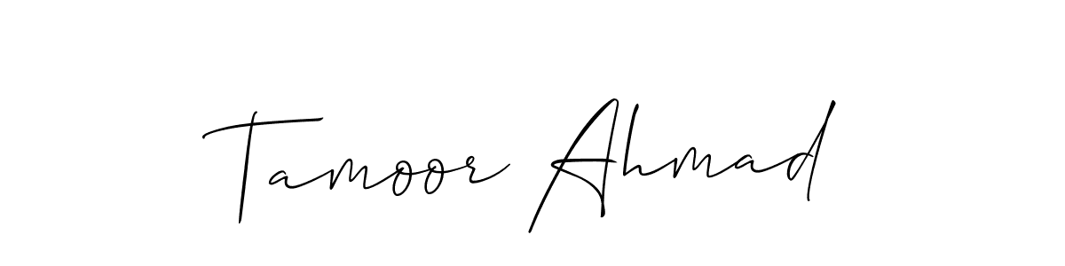 Allison_Script is a professional signature style that is perfect for those who want to add a touch of class to their signature. It is also a great choice for those who want to make their signature more unique. Get Tamoor Ahmad name to fancy signature for free. Tamoor Ahmad signature style 2 images and pictures png