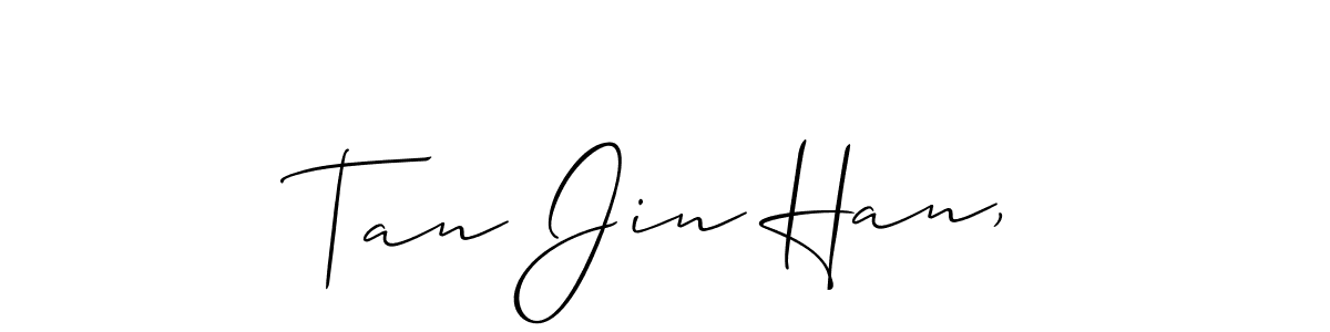 Also You can easily find your signature by using the search form. We will create Tan Jin Han, name handwritten signature images for you free of cost using Allison_Script sign style. Tan Jin Han, signature style 2 images and pictures png