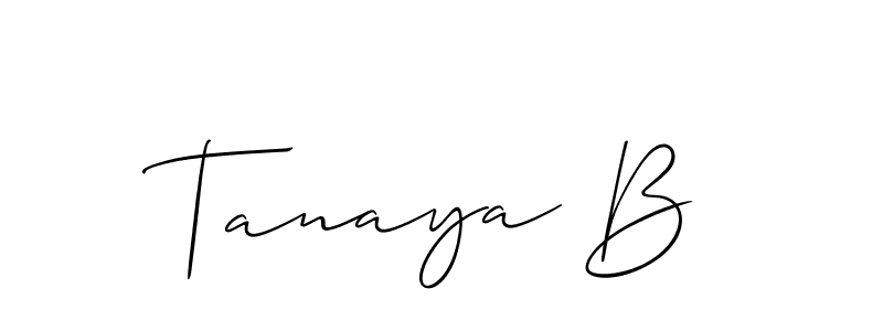 The best way (Allison_Script) to make a short signature is to pick only two or three words in your name. The name Tanaya B include a total of six letters. For converting this name. Tanaya B signature style 2 images and pictures png