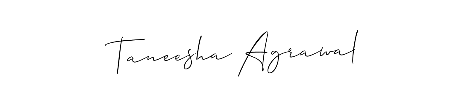 Allison_Script is a professional signature style that is perfect for those who want to add a touch of class to their signature. It is also a great choice for those who want to make their signature more unique. Get Taneesha Agrawal name to fancy signature for free. Taneesha Agrawal signature style 2 images and pictures png