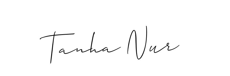 The best way (Allison_Script) to make a short signature is to pick only two or three words in your name. The name Tanha Nur include a total of six letters. For converting this name. Tanha Nur signature style 2 images and pictures png