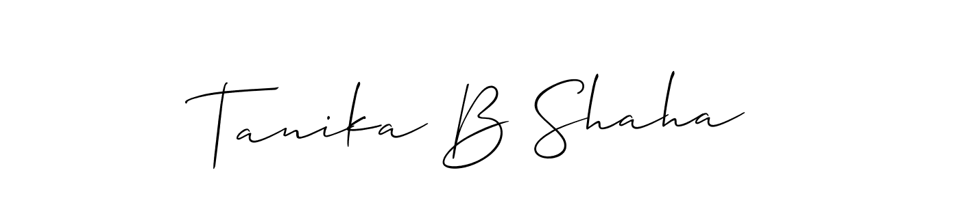 It looks lik you need a new signature style for name Tanika B Shaha. Design unique handwritten (Allison_Script) signature with our free signature maker in just a few clicks. Tanika B Shaha signature style 2 images and pictures png