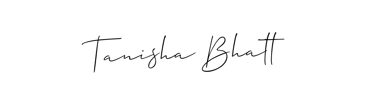 The best way (Allison_Script) to make a short signature is to pick only two or three words in your name. The name Tanisha Bhatt include a total of six letters. For converting this name. Tanisha Bhatt signature style 2 images and pictures png