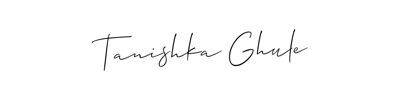 You should practise on your own different ways (Allison_Script) to write your name (Tanishka Ghule) in signature. don't let someone else do it for you. Tanishka Ghule signature style 2 images and pictures png