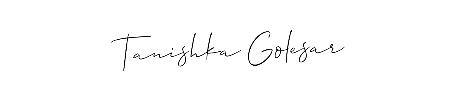 Create a beautiful signature design for name Tanishka Golesar. With this signature (Allison_Script) fonts, you can make a handwritten signature for free. Tanishka Golesar signature style 2 images and pictures png