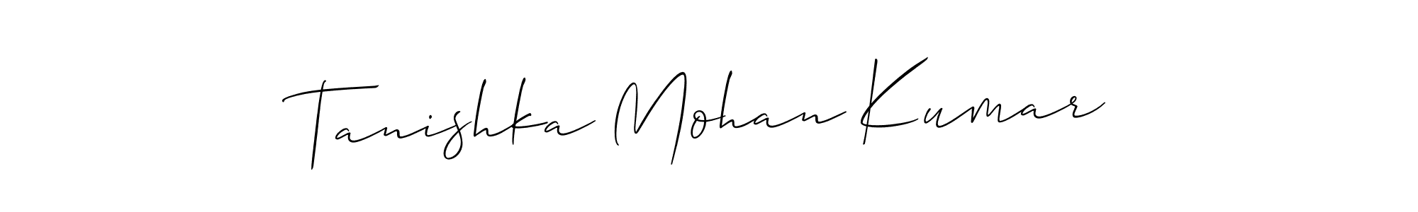 The best way (Allison_Script) to make a short signature is to pick only two or three words in your name. The name Tanishka Mohan Kumar include a total of six letters. For converting this name. Tanishka Mohan Kumar signature style 2 images and pictures png