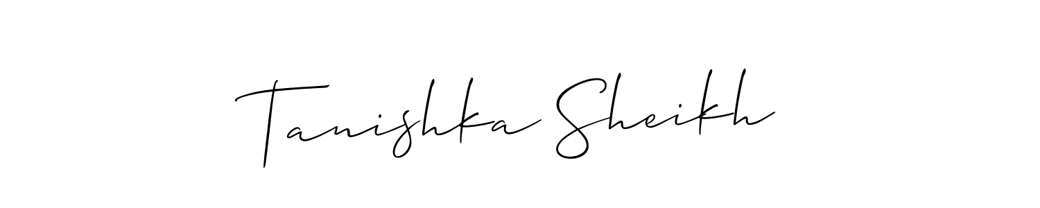 How to make Tanishka Sheikh signature? Allison_Script is a professional autograph style. Create handwritten signature for Tanishka Sheikh name. Tanishka Sheikh signature style 2 images and pictures png