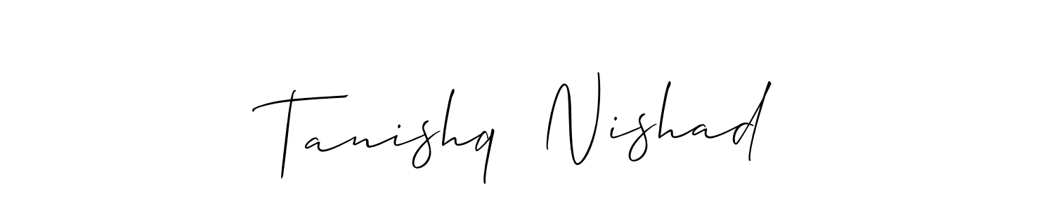 You should practise on your own different ways (Allison_Script) to write your name (Tanishq  Nishad) in signature. don't let someone else do it for you. Tanishq  Nishad signature style 2 images and pictures png