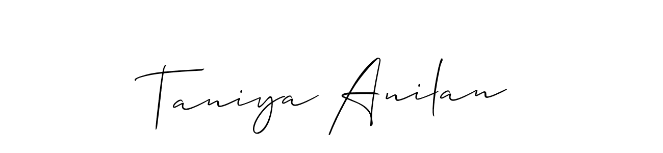 Allison_Script is a professional signature style that is perfect for those who want to add a touch of class to their signature. It is also a great choice for those who want to make their signature more unique. Get Taniya Anilan name to fancy signature for free. Taniya Anilan signature style 2 images and pictures png